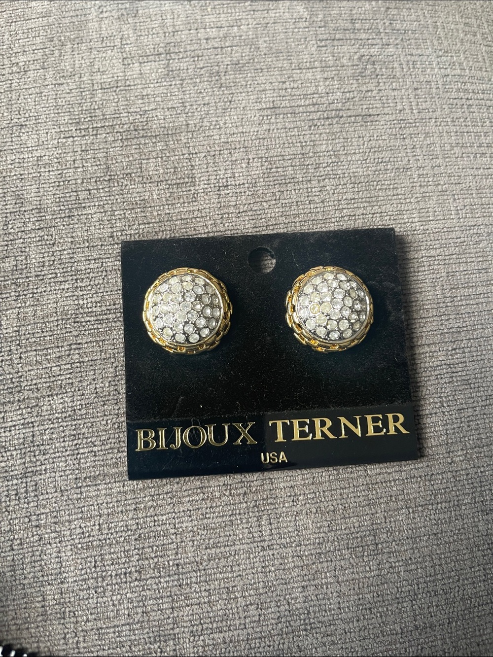 Bijoux Terner Gold and Clear Crystal Cluster Button Earrings